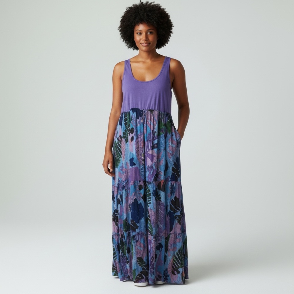 Bila Bohemian Maxi Dress Festival Made in India Tropical Women’s Large Purple